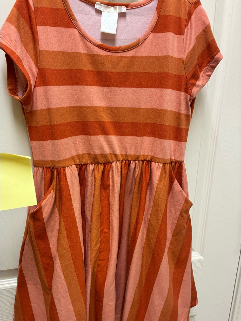 Girls' Striped Short Sleeve Casual Dress in Orange and Pink